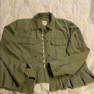 Army green twill ruffle peplum coat khaki